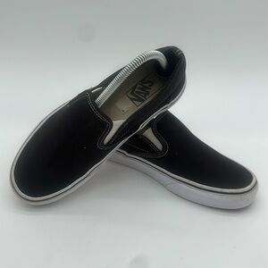 Vans Classic Canvas Slip On Black White Skate Sneaker Deck Shoes M 7.0 - W 8.5